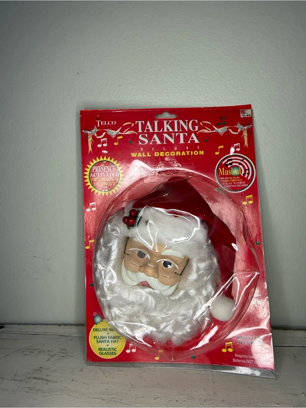 NIP Vintage Telco Santa Claus Head Wall Door Christmas Music Hanging decor